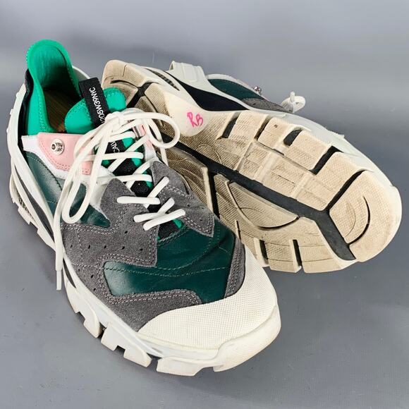 CALVIN KLEIN 205W39NYC 2018 Size 11 Green Grey Pink Color Block Leather Sneakers - Picture 5 of 8